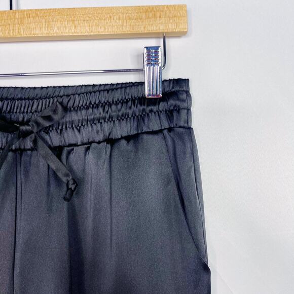 Gibson Look XSmall XS Black Satin Look Cinch Bottom Joggers Tie Waist Pockets - Picture 6 of 11
